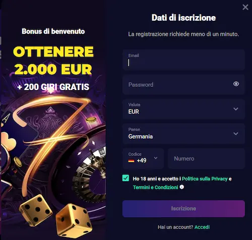 Lucky7even Casino Italia registre